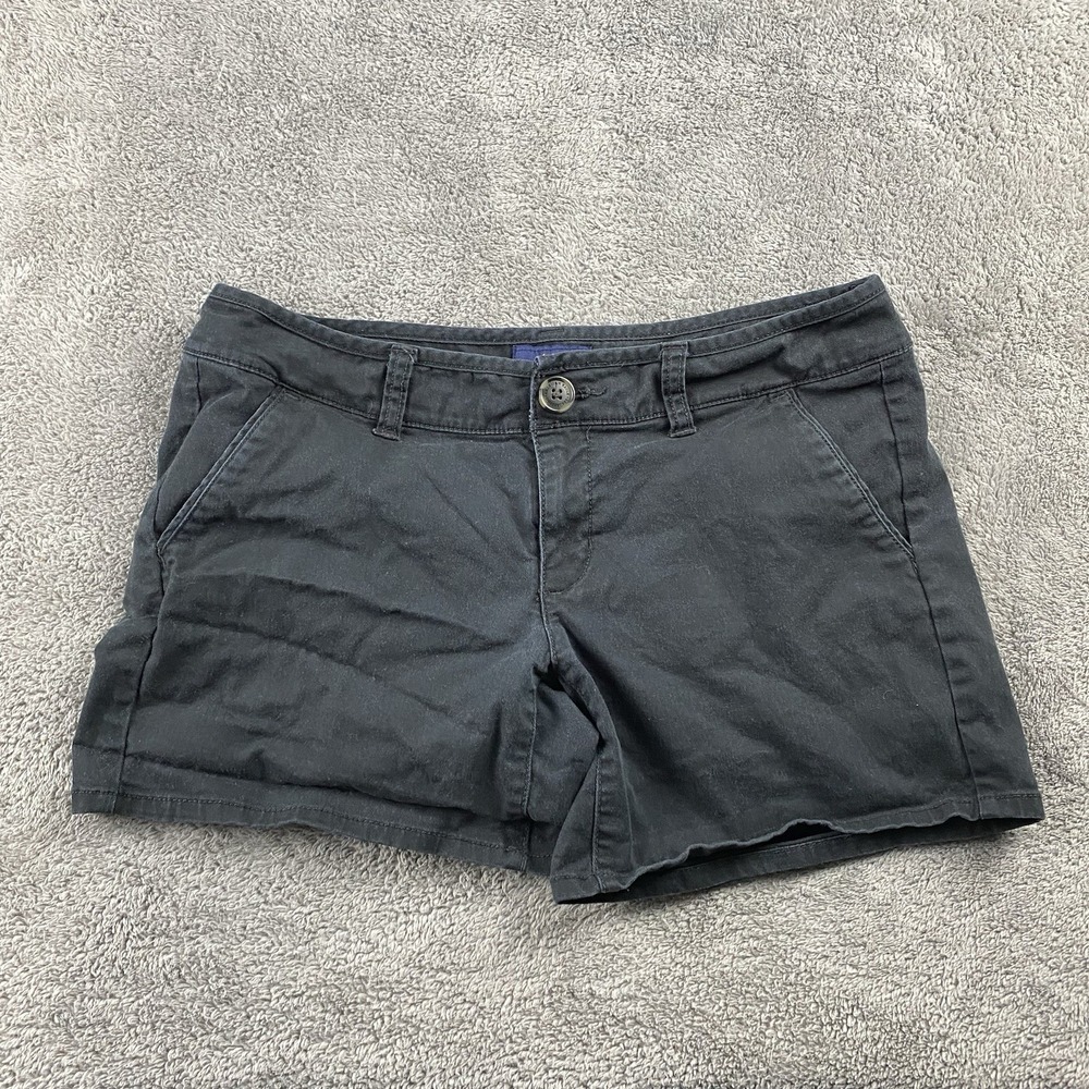 American Eagle Midi Stretch Shorts Womens 4 Black Chino Flat Front Low Rise